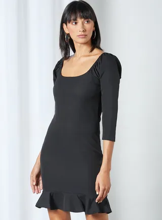 Ruffled Hem Mini Dress Black 