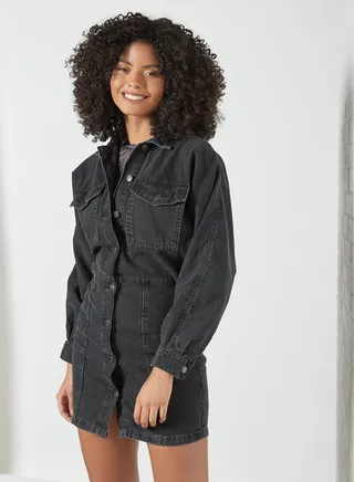 Denim Shirt Dress Black 