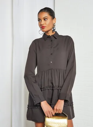 Ruffled Hem Dress Black 