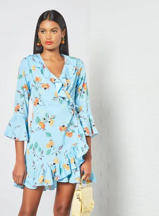 Floral Wrap Dress Blue 