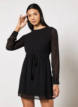 Solid Colour Mini Dress Black 