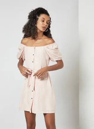 Puffed Sleeve Mini Dress Pink 