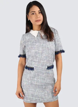 Women's Collared Neck Rear Zipp Closer Freda Dress in Snow white 