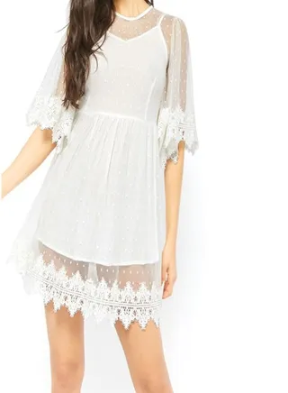 Swiss Dot Round Neck Tunic Ivory 