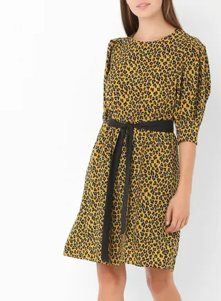 Animal Print Belted Dress Yellow/Black 