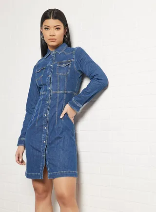 Lacey Denim Mini Dress Blue 