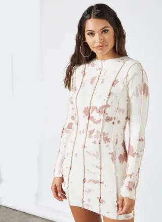 Tie Dye Mini Dress White/Pale Red 