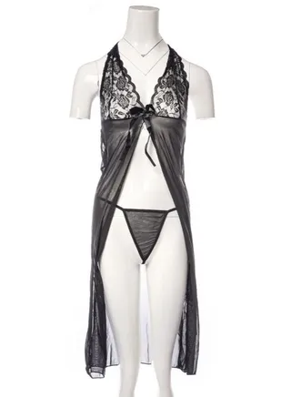 Women Lace Maxi Dress Pajamas Underwear Black 