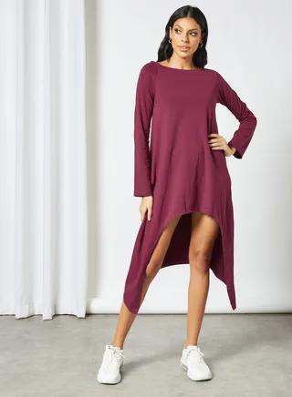 Asymmetrical Hem Dress Red 