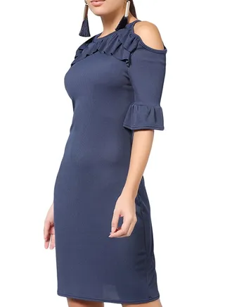 Jersey Bell Sleeve Bodycon Dress Navy 