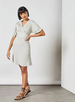 Kimono Wrap Mini Dress Grey 