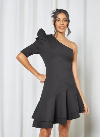 Righteous One Shoulder Dress Black 