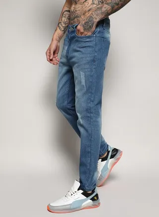 Light Distressed Tapered Jeans