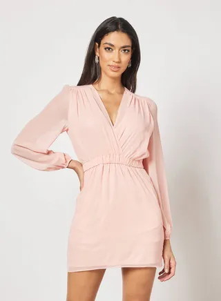 Solid Wrap Dress Pink 