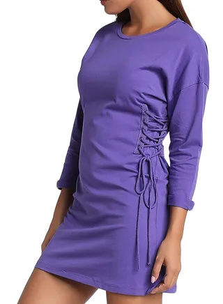 Side Lace Roll-Up Sleeve Dress Purple 