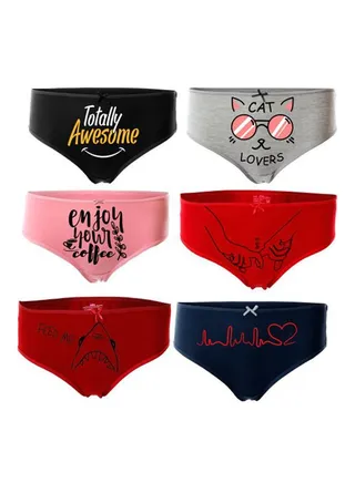 Bundle OF Six Brief Smooth Cotton Hipster Panties Multicolour 