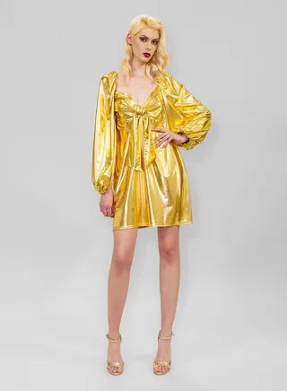 Short Shiny Gold Stretch Dress 