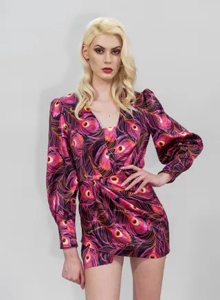 Short Long Sleeves Dress Pink 