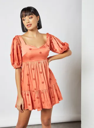 Adjustable Strap Babydoll Dress Orange 