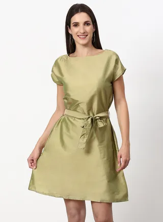 Solid Pattern Regular Fit Mini Dress Olive 