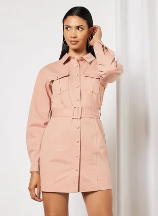 Belted Utility Dress Light Pink 