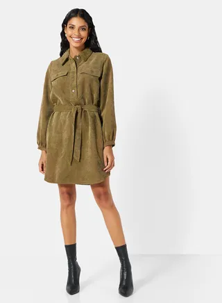 Corduroy Mini Shirt Dress 