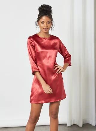 Fashionable Round Neck Dress Maroon 