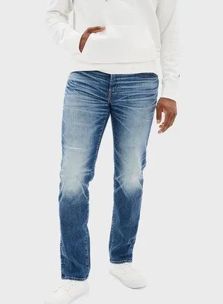 Mid Wash Straight Fit Jeans 