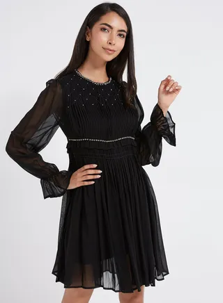 Mini Dress With Rhinestones Black 