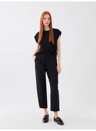 Elastic Waist Straight Linen Women's Trousers 