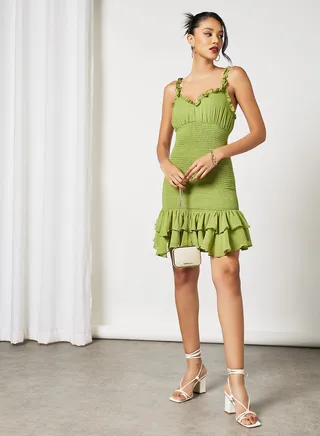 Shirred Mini Dress Green 