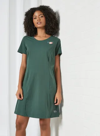 Round Neck Shift Mini Dress Green 