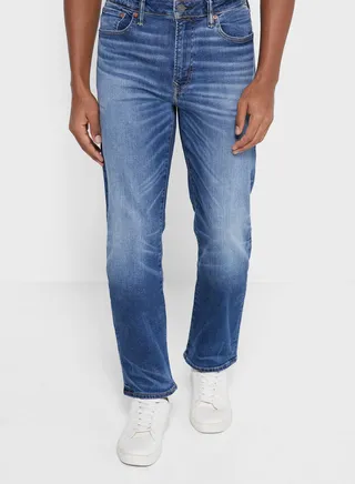 Mid Wash Straight Fit Jeans 
