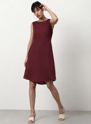 Loose Fit Casual Dress Maroon 