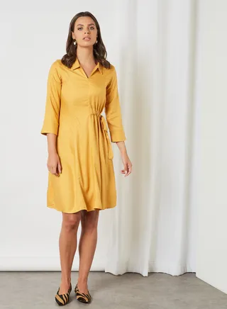 Collar Neck Mini Dress Yellow 