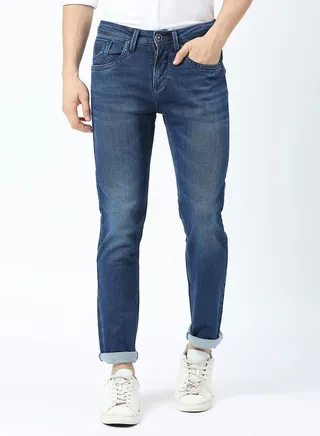 Mid Rise Faded Jeans with Pocket Detail