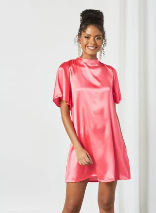 Fashionable Turtle Neck Dress Peach 