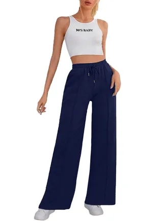 Sport Sweatpants Wide Leg With Line – High Waist - Side Pockets 
