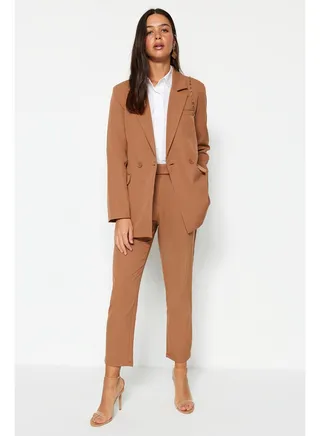Camel Blazer Jacket-Pants Woven Bottom-Top Suit TCTAW23US00132 