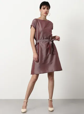Solid Pattern Regular Fit Mini Dress Brown 