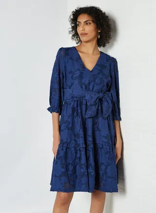 Waist Bow Textured Dress Blueprint 