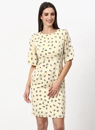 Printed Regular Fit Mini Dress Yellow 