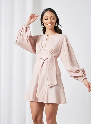 Tie Waist Dress Light Pink 