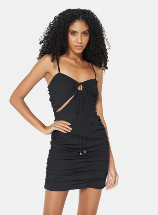 Cut-Out Ruched Dress Black 