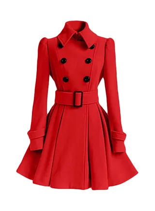 Double Breasted Belt Detail Long Sleeve Mini Dress Red 