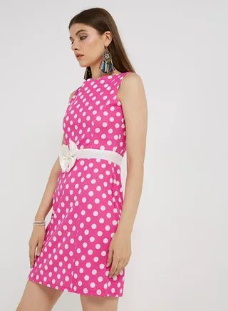 Polka Dot Bow Décor Mini Dress Pink/White 