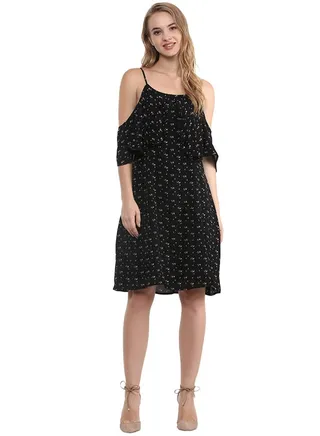 Cold Shoulder Skater Dress Black 