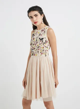 Pansy Skater Dress Beige 