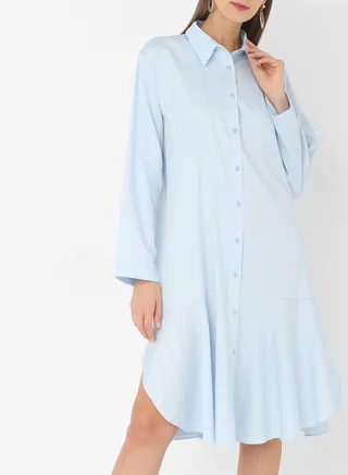 Button-Down Long Sleeve Dress Baby Blue 