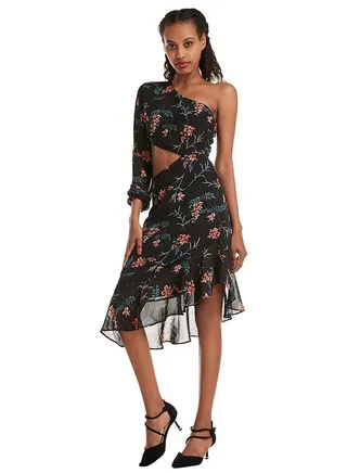 Floral Print Strapless Sleeves Mini Dress Black/Brown/Green 